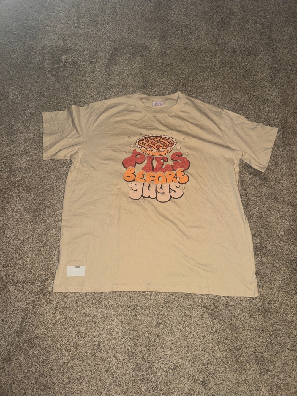 Pies Before Guys Graphic Tee - Beige with Orange Print
